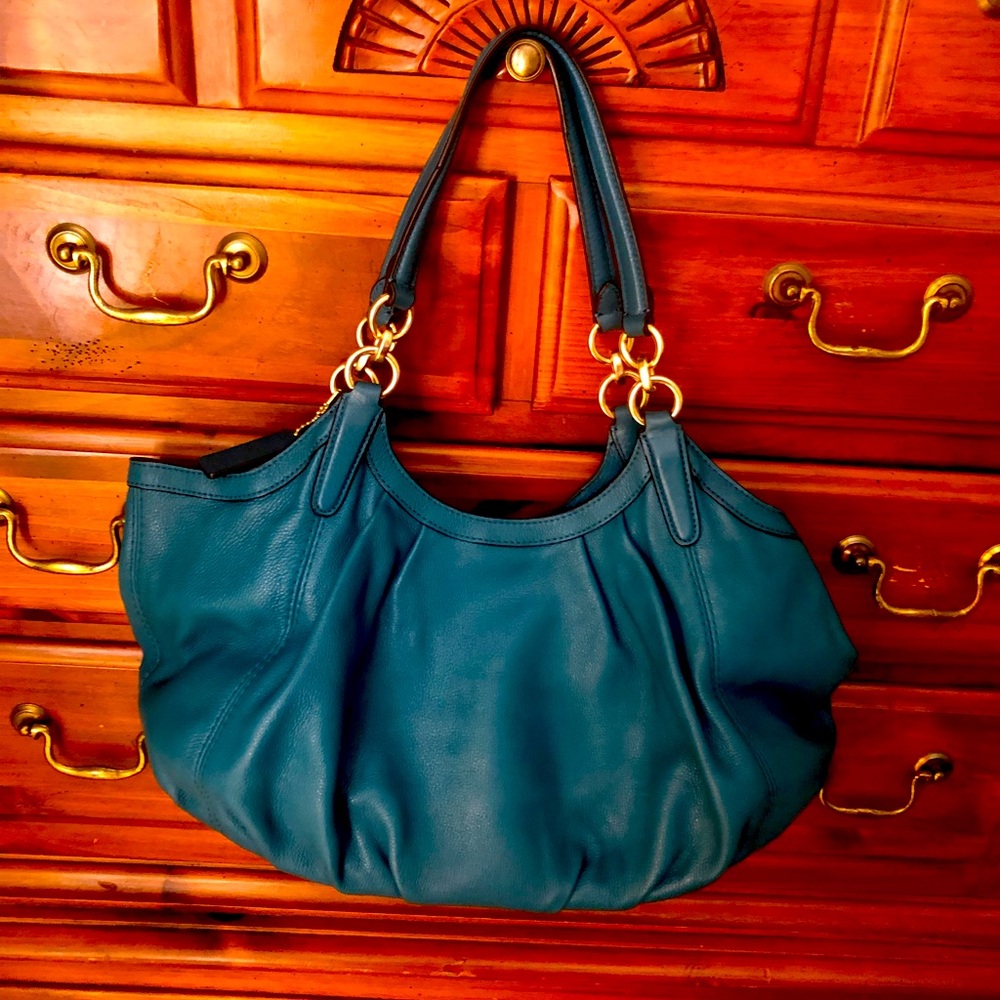 Teal leather purse